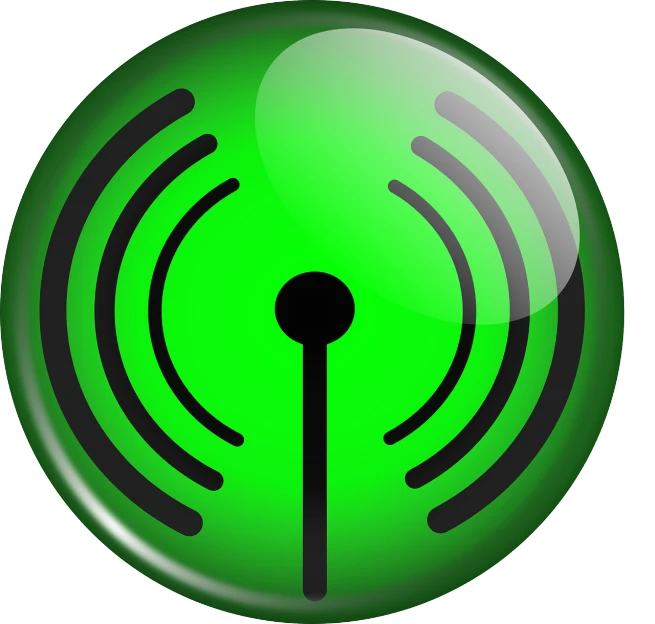 a green button with an antenna on it, an illustration of, by Julian Allen, computer art, wifi icon, ripple, black main color, panic
