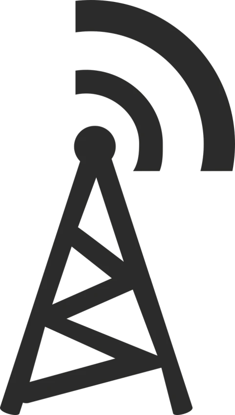 a radio tower with an antenna on top, a cartoon, happening, black theme, corporate phone app icon, wikimedia commons, petrol