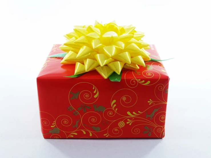 a red gift box with a yellow bow, a pastel, dada, very ornamented, istockphoto, dsrl photo, my favorite friend