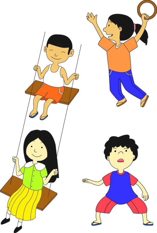 a couple of people that are sitting on a bench, an illustration of, conceptual art, happy kid, in a jumping float pose, black background!!!!!, wikihow illustration