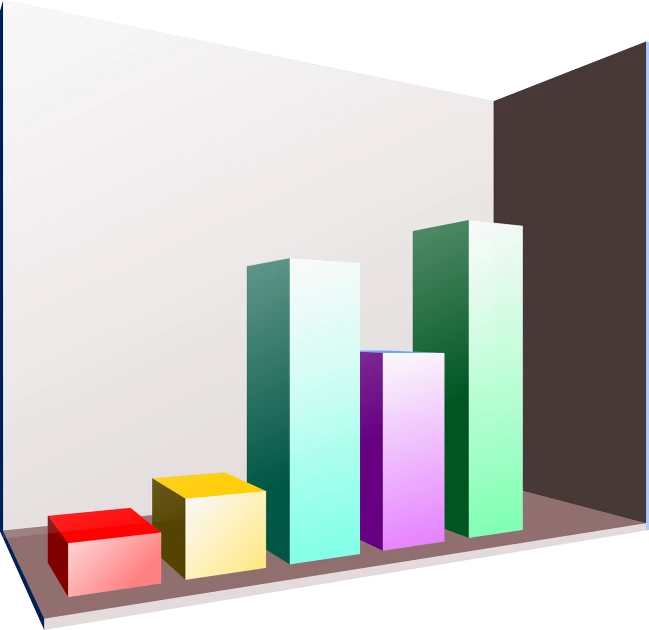 a picture of a bar chart in a room, an illustration of, modernism, three dimensional shadowing, colorful illustration, full color illustration, five-dimensional