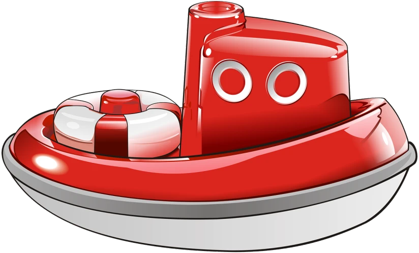 a red boat with a life preserver on it, a digital rendering, pixabay, digital art, bumper cars, red round nose, cartoonish style, ufo