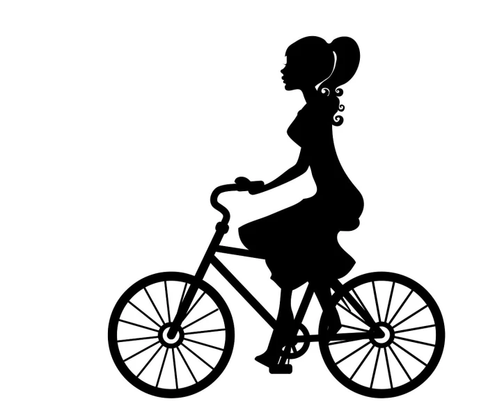 a silhouette of a woman riding a bike, a picture, trending on pixabay, art nouveau, half - length photo, cute girls, computer generated, felt