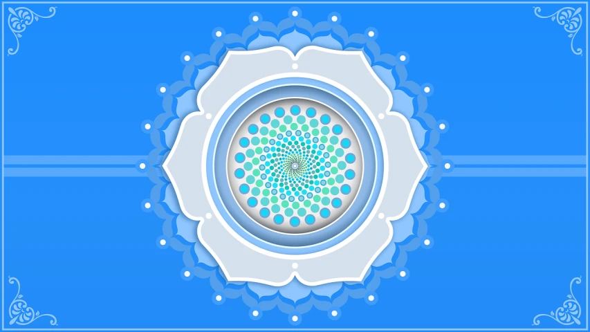 a blue and white background with a circular design, vector art, inspired by Lü Ji, hindu stages of meditation, official artwork, an arcylic art, system