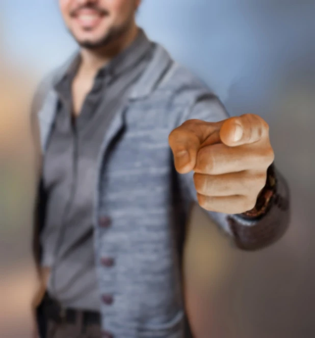 a close up of a person pointing a finger at the camera, a picture, by Niko Henrichon, photo realistic render, business, welcoming attitude, photo of a man