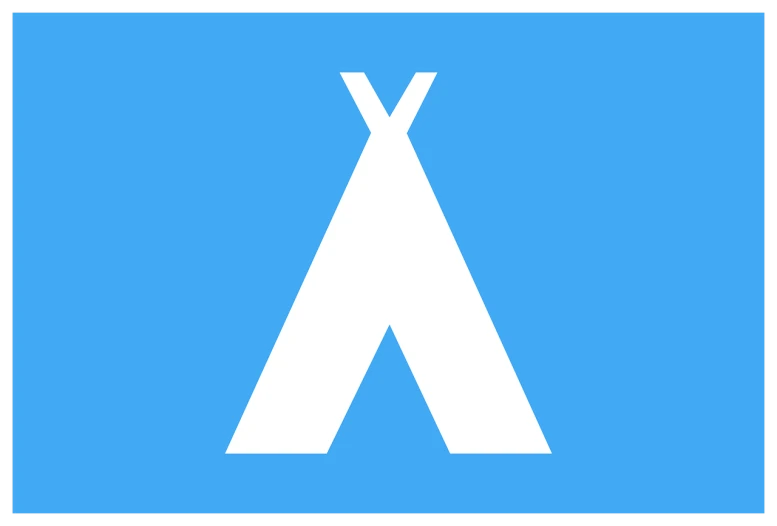a white teepee on a blue background, a screenshot, inspired by João Artur da Silva, pixabay, x logo, campsites, reddit vexillology, on a flat color black background