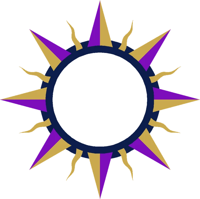 a purple and gold starburst on a black background, inspired by Xul Solar, white eclipse, [[fantasy]], round-cropped, solis sacerdotibus