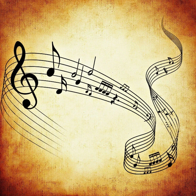 a number of musical notes on a piece of paper, an album cover, shutterstock, baroque, retro - vintage, dramatic”