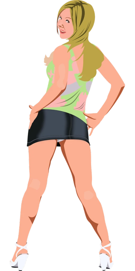 a woman in a green shirt and black shorts, a digital rendering, by mckadesinsanity, trending on deviantart, wearing a tanktop and skirt, ( highly detailed figure ), betty cooper, sporty