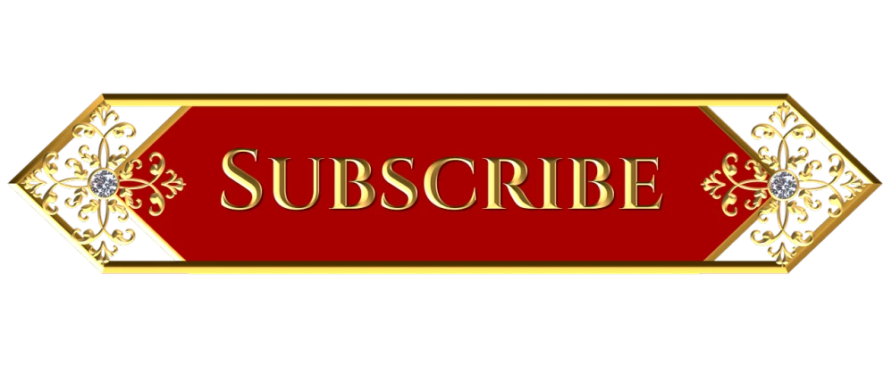 a red and gold sign that says subscribe, by Susan Heidi, trending on pixabay, video art, stock footage, steam workshop, buddhist, online casino logo