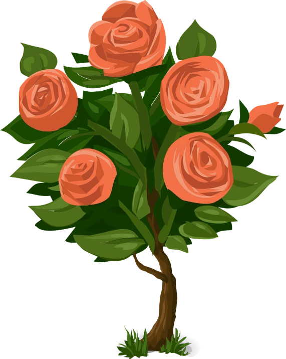 a bunch of orange roses sitting on top of a tree, a digital painting, simple stylized, the background is black, background image, no gradients