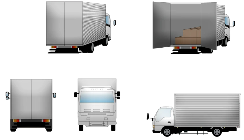 a set of four different views of a truck, by Josetsu, deviantart, digital art, icon pack, case, white, hd screenshot