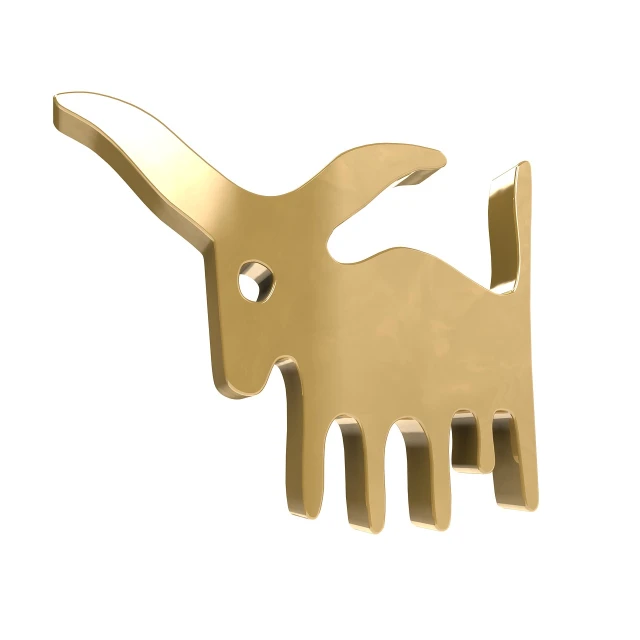 a golden goat shaped comb on a white background, concept art, folk art, wrench, 3 d model, official product photo, very sharp photo