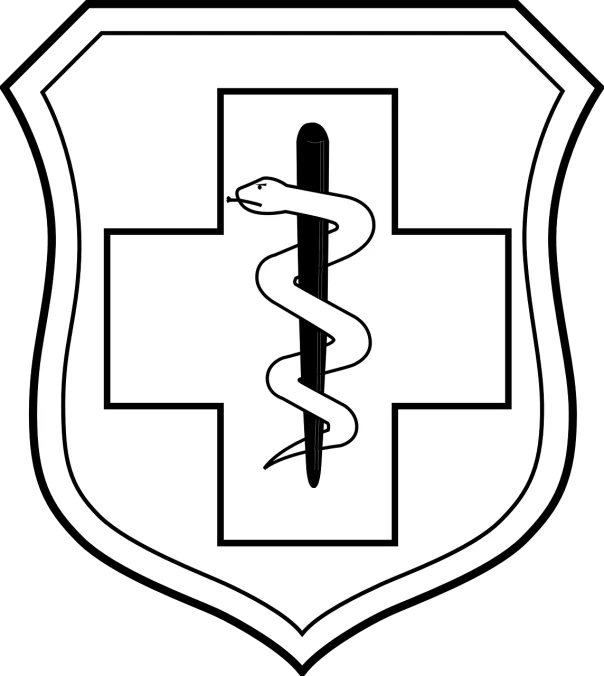 a black and white picture of a medical symbol, inspired by Adolf Ulric Wertmüller, cg society, military police, wikimedia commons, shields, clip art