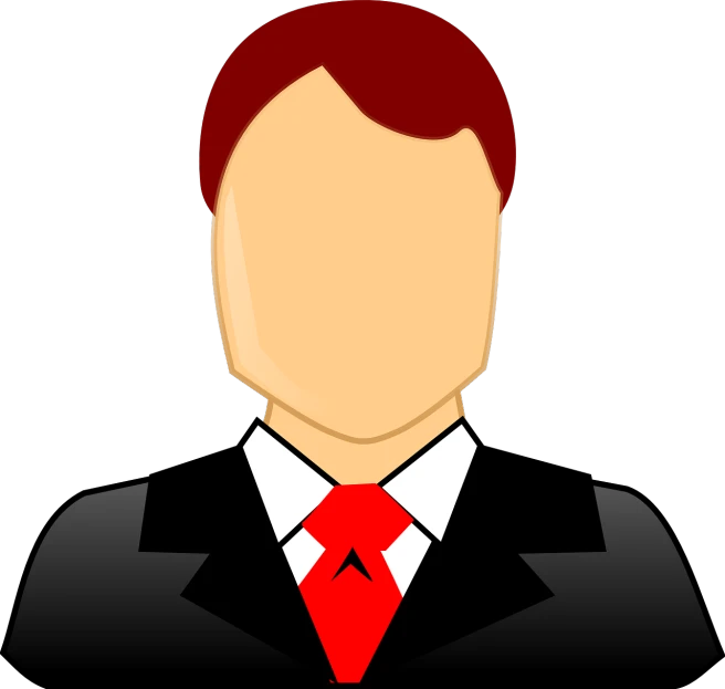 a man in a suit with a red tie, a character portrait, pixabay, your personal data avatar, on a flat color black background, faceless human figures, only head and chest