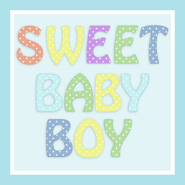 there is a sign that says sweet baby boy, an album cover, inspired by Justin Sweet, pixabay, pastel bright colors, greeting card, polka dot, avatar image