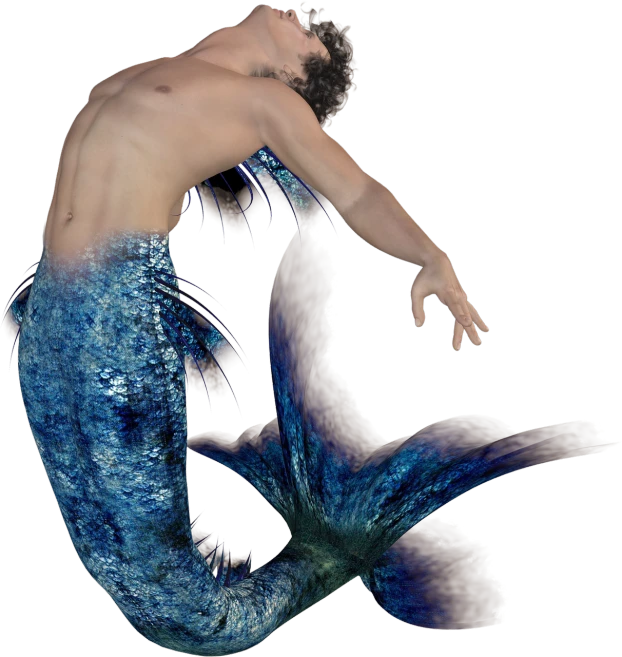 a man that is in the air with a fish tail, a digital rendering, mermaid body, 3 / 4 pose, young male, enhanced photo