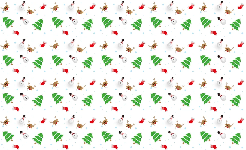a pattern of christmas trees and snowmen, a picture, tumblr, naive art, paper, random positions floating, design on a white background, help me