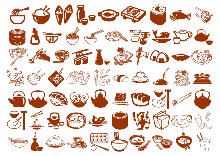 a collection of halloween icons on a black background, inspired by Kanō Hōgai, polycount, mingei, closeup at the food, (rust), 3 2 x 3 2, rice