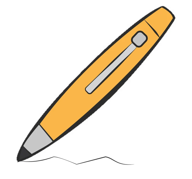 a yellow pen sitting on top of a white surface, naive art, illustrator vector graphics, orange color, black pen drawn edges, smooth technology