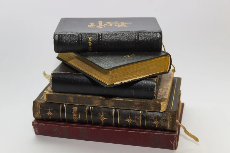 a stack of books sitting on top of each other, a portrait, baroque, bible, flash photo, archive photo, mid shot photo