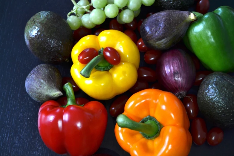 a bunch of different fruits and vegetables on a table, a picture, inspired by Albert Joseph Pénot, some red and purple and yellow, supersharp photo, full of colour 8-w 1024, no crop