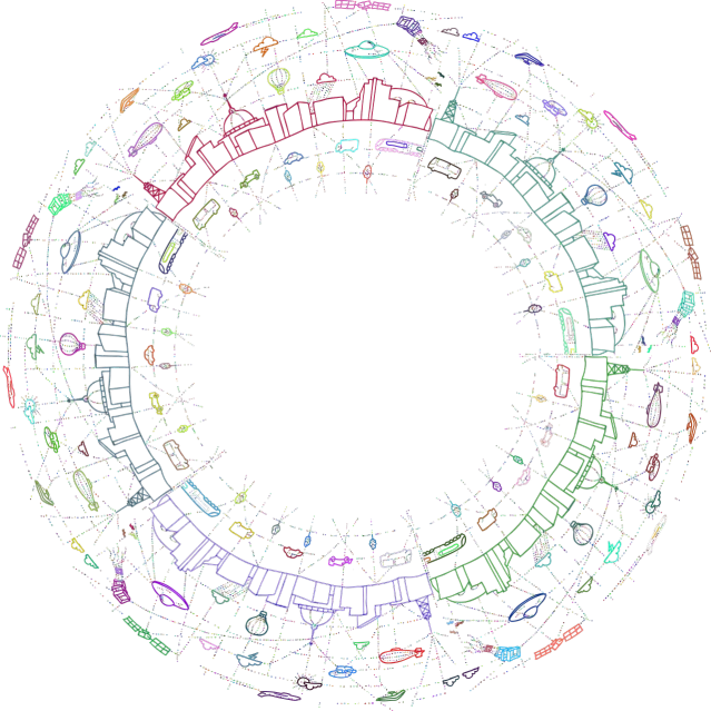 a circle of musical notes on a black background, by Robert Jacobsen, generative art, high detailed colors, scientific diagram, shaped like torus ring, the god particle