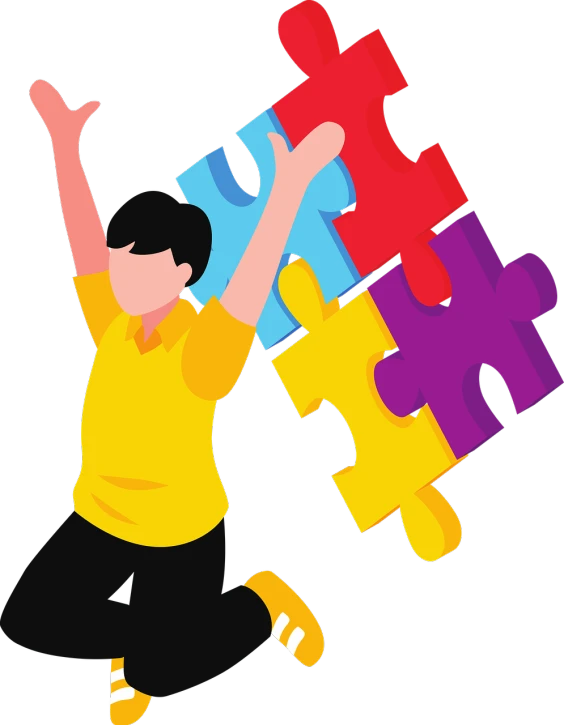 a person holding a puzzle piece in the air, a jigsaw puzzle, by Francis Helps, pixabay contest winner, conceptual art, pose(arms up + happy), teen boy, 2 0 5 6 x 2 0 5 6, various posed