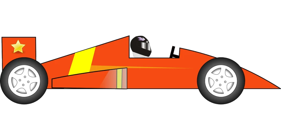 a red race car with a star on the side, a digital rendering, inspired by Alonso Vázquez, flickr, orange color scheme, 2d side view, 8 0 - s, long chin