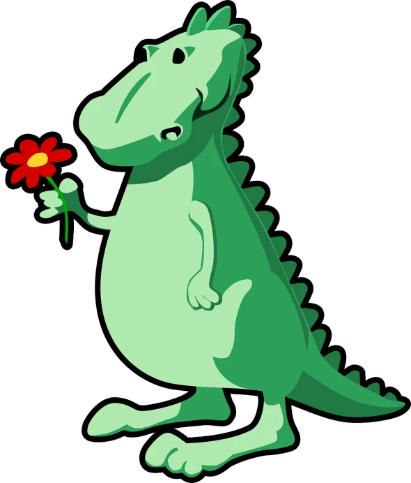 a cartoon dinosaur with a flower in its hand, an illustration of, inspired by Abidin Dino, wikihow illustration, ¯_(ツ)_/¯