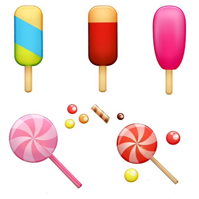 a variety of pops and lollipops on a black background, vector art, by Pedro Pedraja, flickr, 3 d icon for mobile game, eating ice - cream, ios app icon, group photo