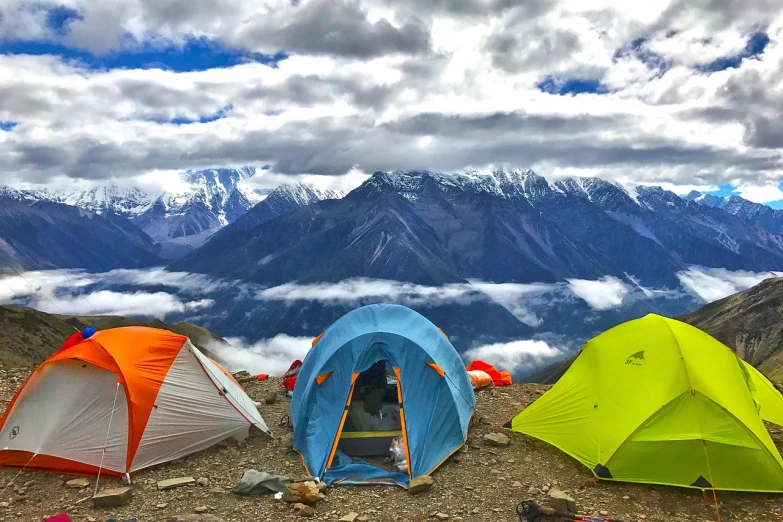 a group of tents sitting on top of a mountain, a picture, by Douglas Shuler, ❤🔥🍄🌪, mount olympus, upon the clouds, view from high