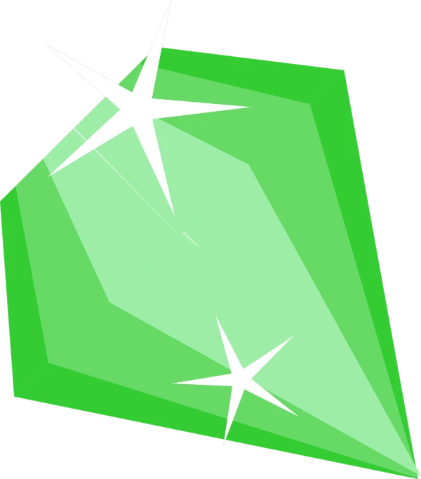 a green diamond with two white stars on it, vector art, inspired by Masamitsu Ōta, deviantart, crystal cubism, ingame image, the jetsons, middle shot, green colored skin!!