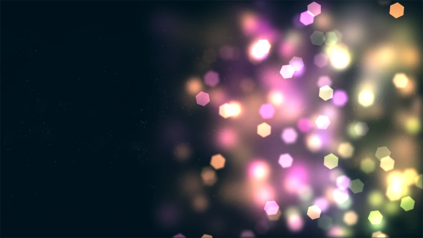 a bunch of lights that are in the dark, digital art, shutterstock, hexagon lens flares, blurred and dreamy illustration, purple sparkles, bokeh photo