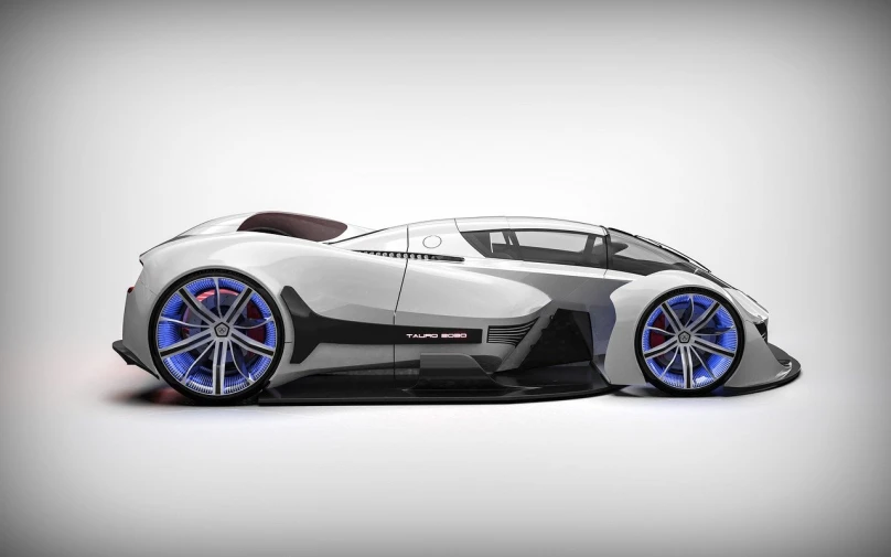 a white and blue sports car on a white background, inspired by Darek Zabrocki, tumblr, futurism, carbon, futuristic in the desert, lit from the side, lamborghini