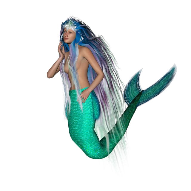 a woman in a mermaid costume talking on a cell phone, a raytraced image, trending on cg society, digital art, on a black background, fiberoptic hair, ultra realistic 3d illustration, fiber optic hair