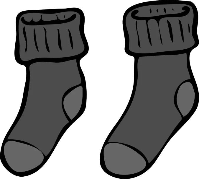 a pair of socks on a black background, a cartoon, trending on pixabay, grayish, high quality screenshot, gray color, three fourths view