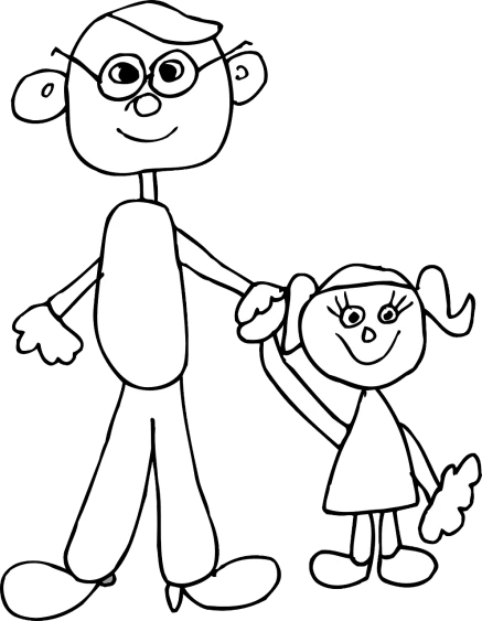 a man holding the hand of a little girl, inspired by Stan and Jan Berenstain, black and white line art, tall and lanky skinny, perfect android girl family, ms paint drawing