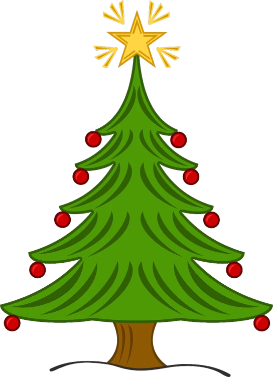 a christmas tree with a star on top, an illustration of, folk art, side view centered, ball, very simple, fully decorated