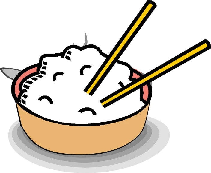 a bowl of rice with chopsticks in it, a digital rendering, inspired by Masamitsu Ōta, reddit, mingei, black and white”, whipped cream, clipart, uploaded