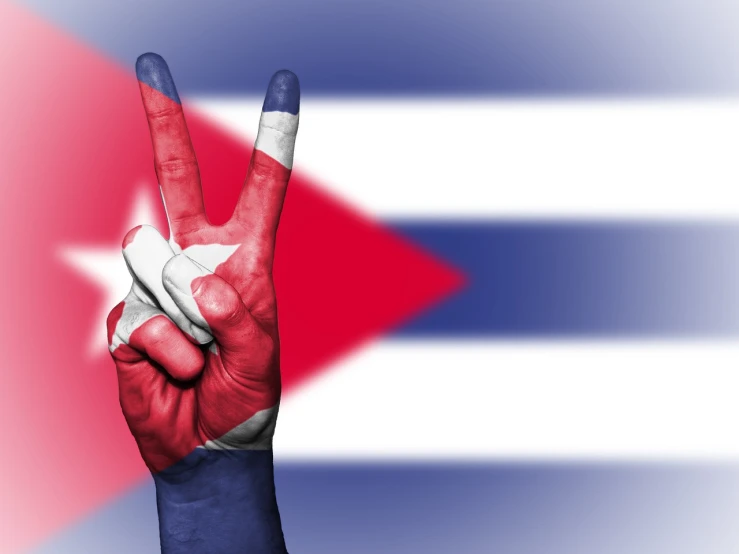 a hand with a peace sign painted on it, a photo, by david rubín, shutterstock, art deco, cuban revolution, gang flags, 3 dimensional, 1 2 k