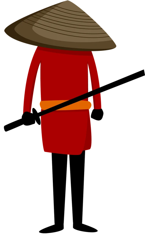 a person wearing a hat and holding a stick, inspired by Ma Shi, reddit, conceptual art, wearing red and yellow hero suit, full body picture of a male monk, wearing a general\'s uniform, with a black background