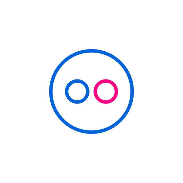 a blue and red logo on a white background, a stock photo, trending on flickr, minimalism, robot icon, pink and blue colour, circle, infinity symbol