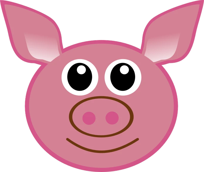 a pink pig with big eyes on a black background, a digital rendering, pixabay, mingei, small round face, clipart, a boy, closeup!!!!!!