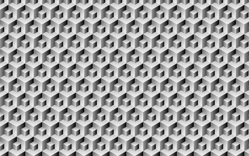 a black and white pattern that looks like hexagons, a digital rendering, trending on zbrush central, optical illusion, grey background, cubic blocks, mc escher illustration, illustrator vector graphics