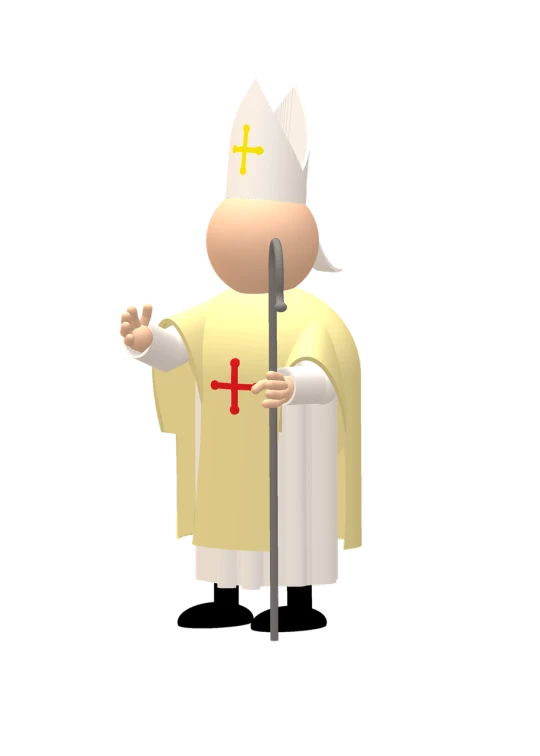 a cartoon image of a priest holding a sword, a raytraced image, polycount, romanesque, worship of the pope, 1 figure only, icon, blonde