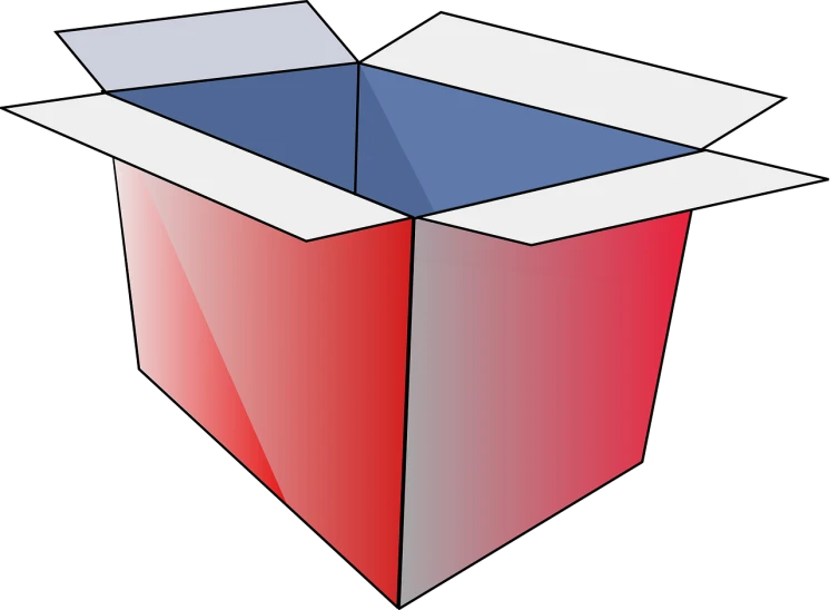 a red and white box with a blue lid, pixabay, computer art, black and white and red colors, pot, cut-away, dingy