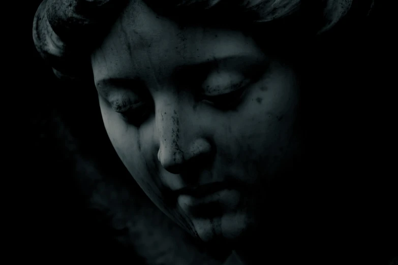 a close up of a statue of a woman's face, a statue, gothic art, dark ambient album cover, the angels are crying, taken with canon eos 5 d, digital render