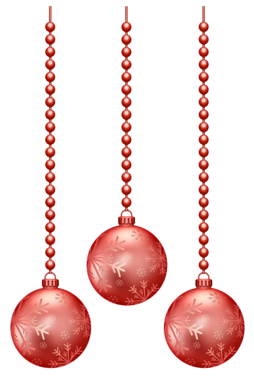 three red christmas balls hanging from a string, digital art, beads, on a flat color black background, carved, pearl