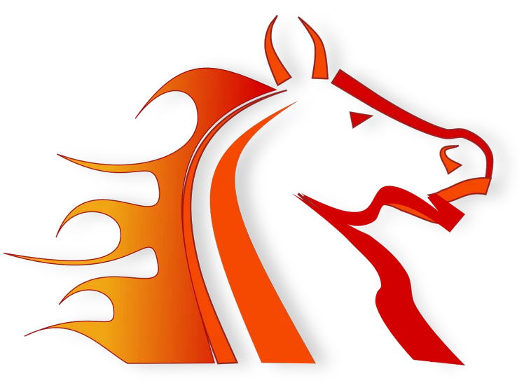 a horse's head in flames on a white background, pixabay, cobra, orange racing stripes, woman's profile, stylized bold outline, miami heat colors